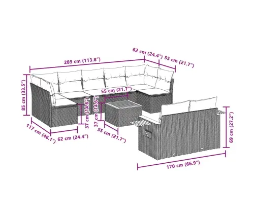 Sodo Komplektas Su Pagalvėlėmis, 10 Dalių, Pilkas, Poliratanas