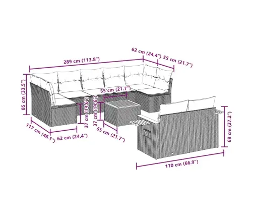 10Daļīgs Dārza Dīvāna Komplekts Ar Matračiem Pelēka Rotangpalma Vidaxl