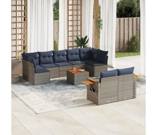 10Daļīgs Dārza Dīvāna Komplekts Ar Matračiem Pelēka Rotangpalma Vidaxl