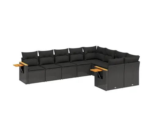 9-Daļīgs Dārza Dīvāna Komplekts, Matrači, Melna Pe Rotangpalma Vidaxl