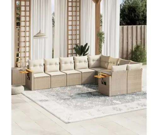 9-Daļīgs Dārza Dīvānu Komplekts, Matrači, Bēša Pe Rotangpalma Vidaxl