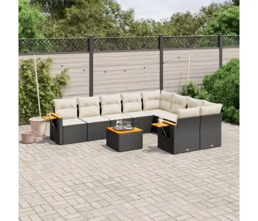 Sodo Komplektas Su Pagalvėlėmis, 10 Dalių, Juodas, Poliratanas Sodo Komplektas Su Pagalvėlėmis, 10 Dalių, Juodas, Poliratanas