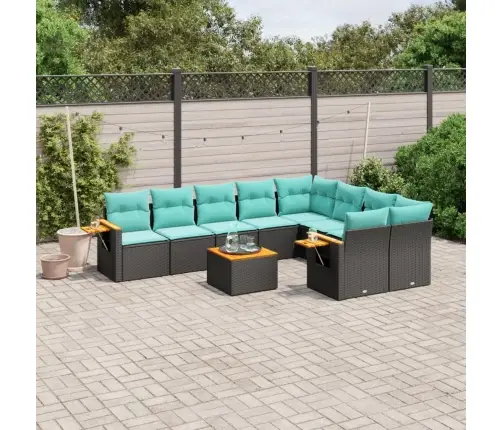 10-Daļīgs Dārza Dīvāna Komplekts Ar Matračiem Melna Rotangpalma Vidaxl