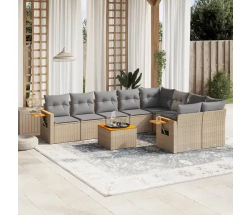 10-Daļīgs Dārza Dīvāna Komplekts, Matrači, Bēša Pe Rotangpalma Vidaxl