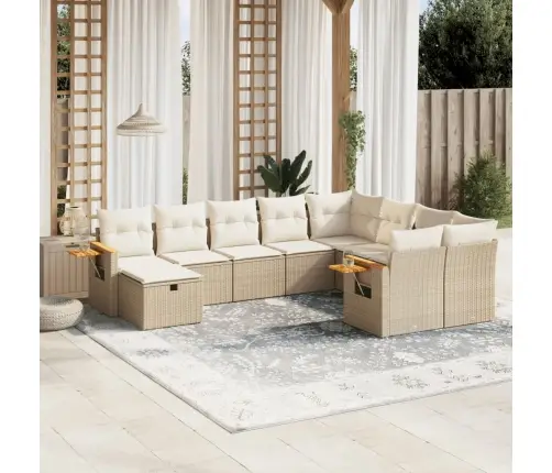 10-Daļīgs Dārza Dīvāna Komplekts, Matrači, Bēša Pe Rotangpalma Vidaxl 10-Daļīgs Dārza Dīvāna Komplekts, Matrači, Bēša Pe Rotangpalma Vidaxl