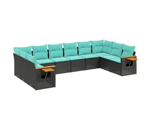 10-Daļīgs Dārza Dīvāna Komplekts, Matrači, Melna Pe Rotangpalma Vidaxl