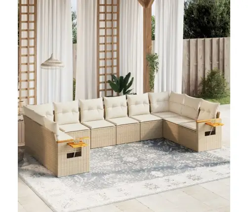 Sofos Komplektas Su Pagalvėlėmis, 10 Dalių, Smėlio, Poliratanas