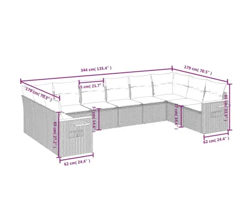 Sodo Komplektas Su Pagalvėlėmis, 10 Dalių, Pilkas, Poliratanas