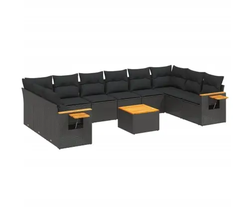 Sodo Komplektas Su Pagalvėlėmis, 11 Dalių, Juodas, Poliratanas