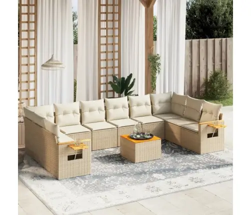 11-Daļīgs Dārza Dīvāna Komplekts, Matrači, Bēša Pe Rotangpalma Vidaxl