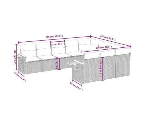 10-Daļīgs Dārza Dīvāna Komplekts, Matrači, Melna Pe Rotangpalma Vidaxl