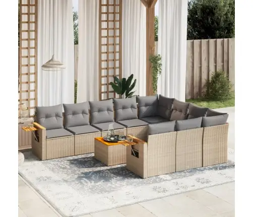 11-Daļīgs Dārza Dīvāna Komplekts, Matrači, Bēša Pe Rotangpalma Vidaxl