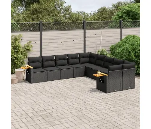 10-Daļīgs Dārza Dīvāna Komplekts, Matrači, Melna Pe Rotangpalma Vidaxl