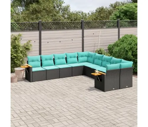 10-Daļīgs Dārza Dīvāna Komplekts, Matrači, Melna Pe Rotangpalma Vidaxl