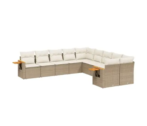 10-Daļīgs Dārza Dīvāna Komplekts, Matrači, Bēša Pe Rotangpalma Vidaxl