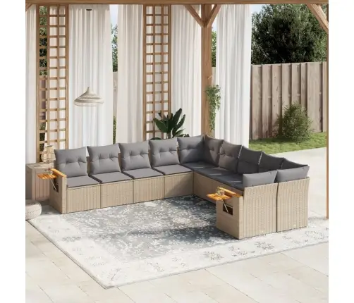 10-Daļīgs Dārza Dīvāna Komplekts, Matrači, Bēša Pe Rotangpalma Vidaxl