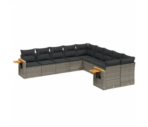 10-Daļīgs Dārza Dīvāna Komplekts Ar Matračiem, Pelēks Pe Pinums Vidaxl