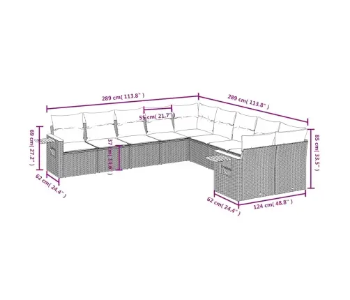 10Daļīgs Dārza Dīvāna Komplekts Ar Matračiem Pelēka Rotangpalma Vidaxl