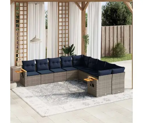 10Daļīgs Dārza Dīvāna Komplekts Ar Matračiem Pelēka Rotangpalma Vidaxl