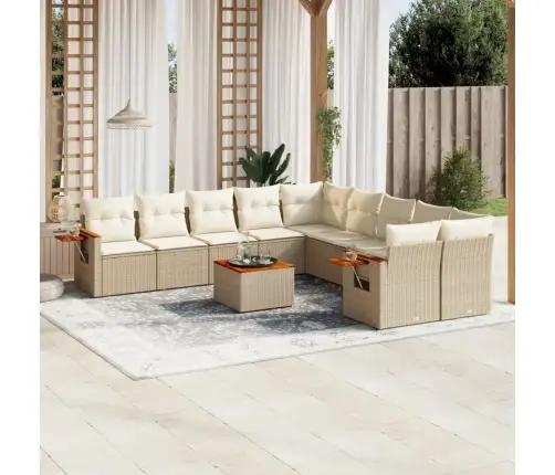 11-Daļīgs Dārza Dīvāna Komplekts, Matrači, Bēša Pe Rotangpalma Vidaxl