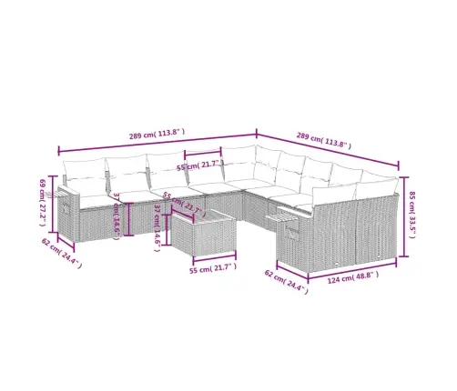 11-Daļīgs Dārza Dīvāna Komplekts, Matrači, Bēša Pe Rotangpalma Vidaxl