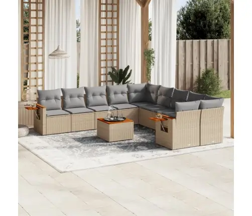 11-Daļīgs Dārza Dīvāna Komplekts, Matrači, Bēša Pe Rotangpalma Vidaxl