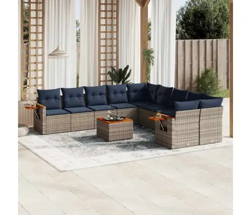 11-Daļīgs Dārza Dīvāna Komplekts Ar Matračiem, Pelēks Pe Pinums Vidaxl