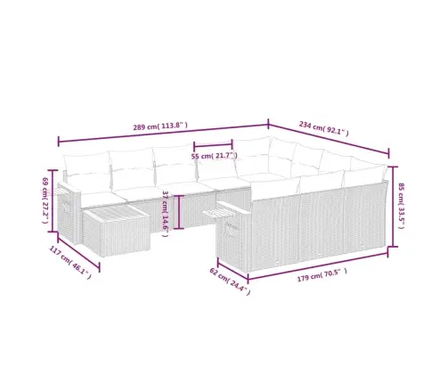 11-Daļīgs Dārza Dīvāna Komplekts, Matrači, Melna Pe Rotangpalma Vidaxl