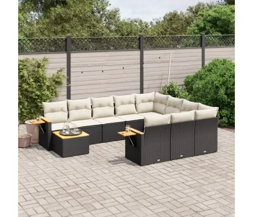 11-Daļīgs Dārza Dīvāna Komplekts, Matrači, Melna Pe Rotangpalma Vidaxl