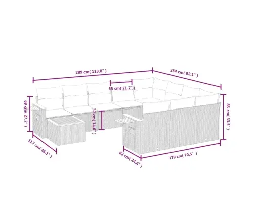 11-Daļīgs Dārza Dīvāna Komplekts, Matrači, Melna Pe Rotangpalma Vidaxl