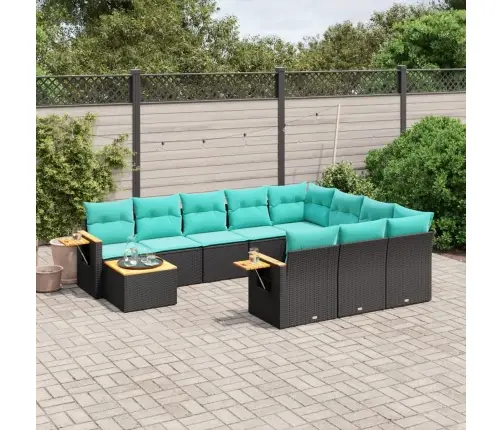 11-Daļīgs Dārza Dīvāna Komplekts, Matrači, Melna Pe Rotangpalma Vidaxl