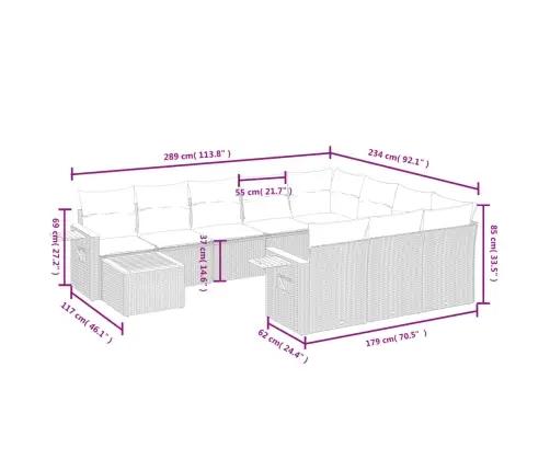 11-Daļīgs Dārza Dīvāna Komplekts, Matrači, Bēša Pe Rotangpalma Vidaxl