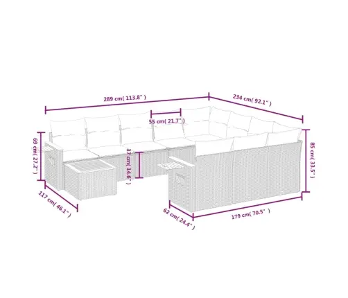 11-Daļīgs Dārza Dīvāna Komplekts Ar Matračiem, Pelēks Pe Pinums Vidaxl