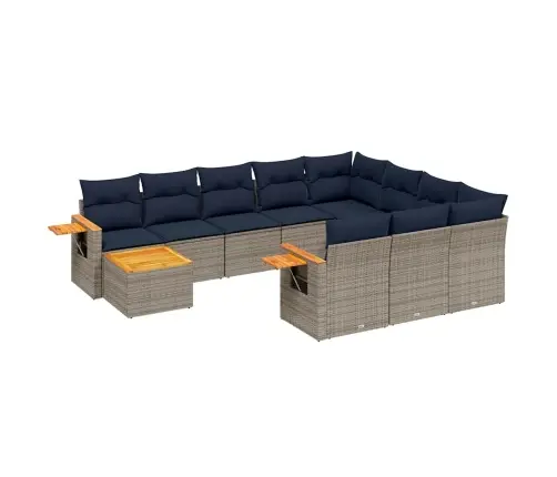 11-Daļīgs Dārza Dīvāna Komplekts Ar Matračiem, Pelēks Pe Pinums Vidaxl