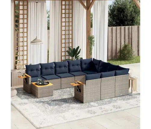 11-Daļīgs Dārza Dīvāna Komplekts Ar Matračiem, Pelēks Pe Pinums Vidaxl