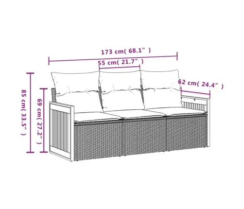 3-Osaline Aiadiivanikomplekt Patjadega, Must, Polürotang
