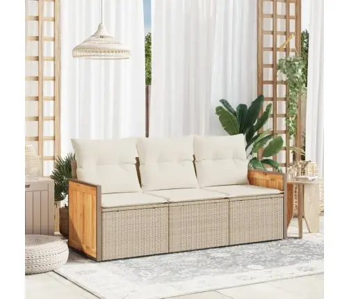 Sofos Komplektas Su Pagalvėlėmis, 3 Dalių, Smėlio, Poliratanas