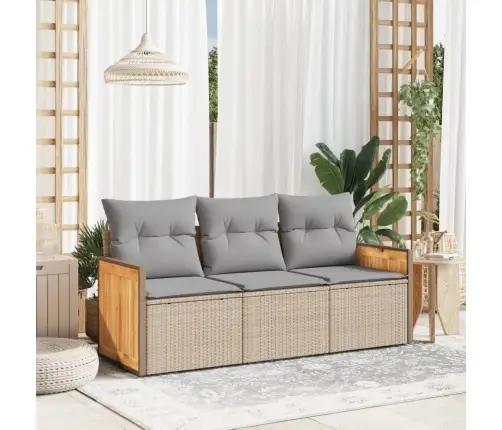 3-Daļīgs Dārza Dīvānu Komplekts, Matrači, Bēša Pe Rotangpalma Vidaxl