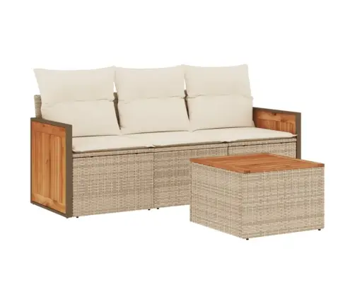 4-Daļīgs Dārza Dīvāna Komplekts, Matrači, Bēša Pe Rotangpalma Vidaxl