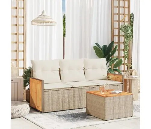 4-Daļīgs Dārza Dīvāna Komplekts, Matrači, Bēša Pe Rotangpalma Vidaxl