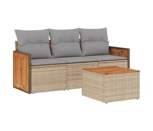 4-Daļīgs Dārza Dīvāna Komplekts, Matrači, Bēša Pe Rotangpalma Vidaxl