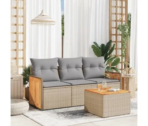 4-Daļīgs Dārza Dīvāna Komplekts, Matrači, Bēša Pe Rotangpalma Vidaxl