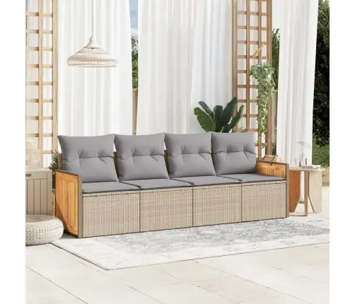 4-Daļīgs Dārza Dīvāna Komplekts, Matrači, Bēša Pe Rotangpalma Vidaxl