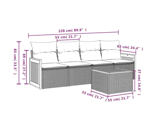5-Daļīgs Dārza Dīvāna Komplekts Ar Matračiem, Pe Rotangpalma Vidaxl