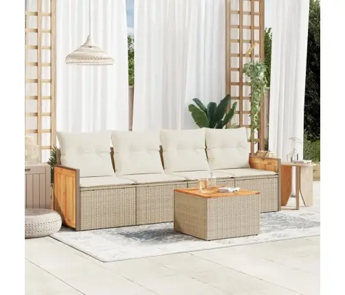 5-Daļīgs Dārza Dīvāna Komplekts, Matrači, Bēša Pe Rotangpalma Vidaxl