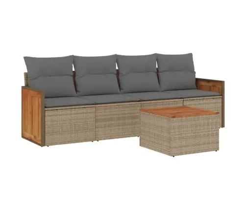 5-Daļīgs Dārza Dīvāna Komplekts, Matrači, Bēša Pe Rotangpalma Vidaxl