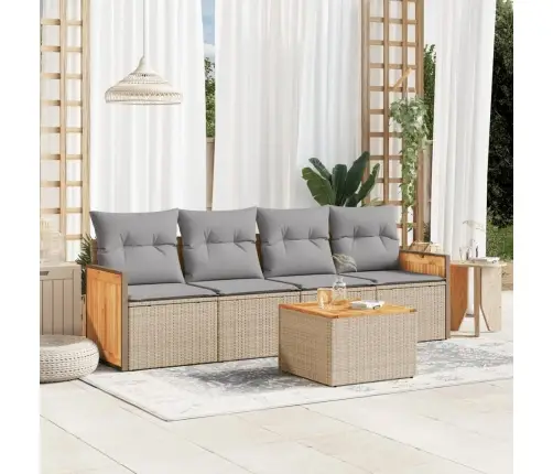 5-Daļīgs Dārza Dīvāna Komplekts, Matrači, Bēša Pe Rotangpalma Vidaxl