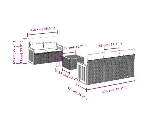 Sofos Komplektas Su Pagalvėlėmis, 6 Dalių, Smėlio, Poliratanas