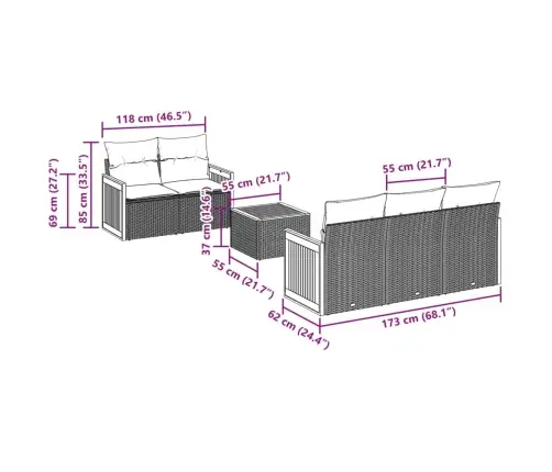 Sofos Komplektas Su Pagalvėlėmis, 6 Dalių, Pilkas, Poliratanas