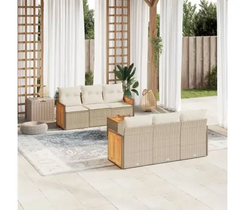 7-Daļīgs Dārza Dīvāna Komplekts, Matrači, Bēša Pe Rotangpalma Vidaxl